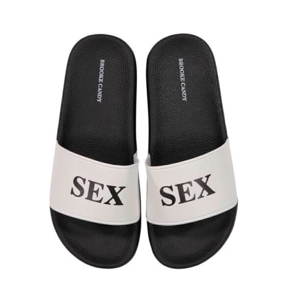 Brooke Candy SEX Black/White Slides (10-10.5) - Picture 1 of 1
